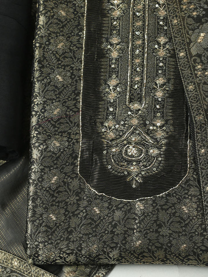 Woven Design Chanderi Unstitched Suit With Pant &amp; Dupatta