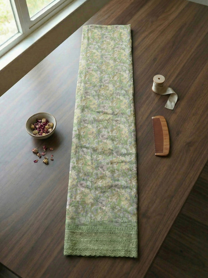 Embroidered, Chanderi Unstitched Suit With Pant &amp; Dupatta