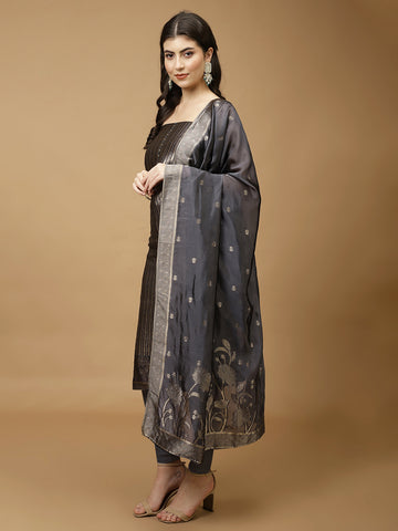 Kantha Printed Cotton Blend Unstitched Suit With Dupatta