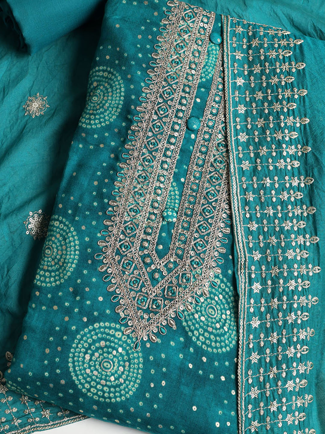 Neck Embroidered Cotton Blend Unstitched Suit With Dupatta
