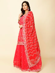 Resham Jaal Embroidered Georgette Kurta With Lehenga & Dupatta