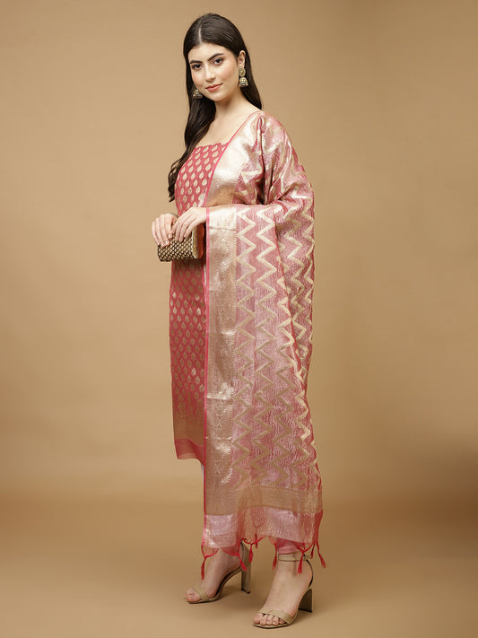 Woven Chanderi Unstitched Suit Piece With Dupatta