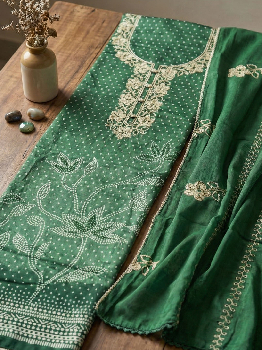 Embroidered Cotton Blend Unstitched Suit With Pant &amp; Dupatta