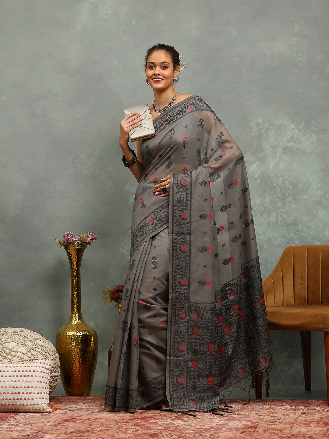 Resham Booti Woven Cotton Blend Saree