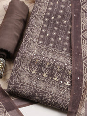 Embroidered Chanderi Unstitched Suit With Pant & Dupatta
