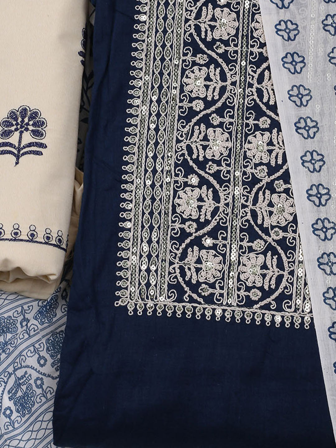 Neck Embroidered Cotton Blend Unstitched Suit With Dupatta