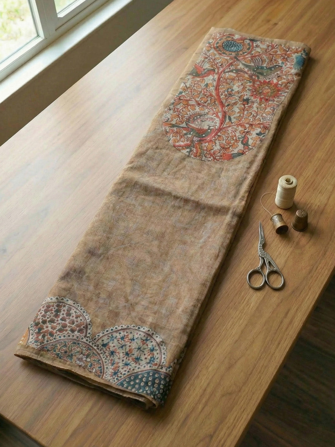 Printed Linen Blend Unstitched Suit With Pant &amp; Dupatta