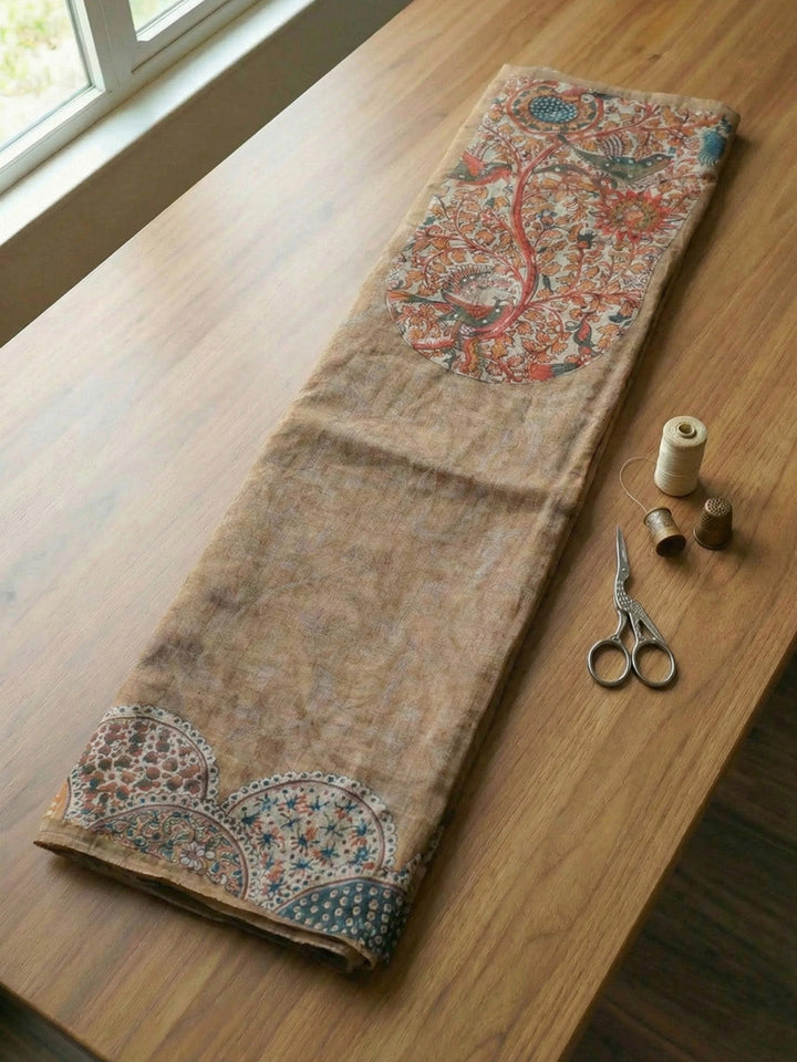 Printed Linen Blend Unstitched Suit With Pant &amp; Dupatta