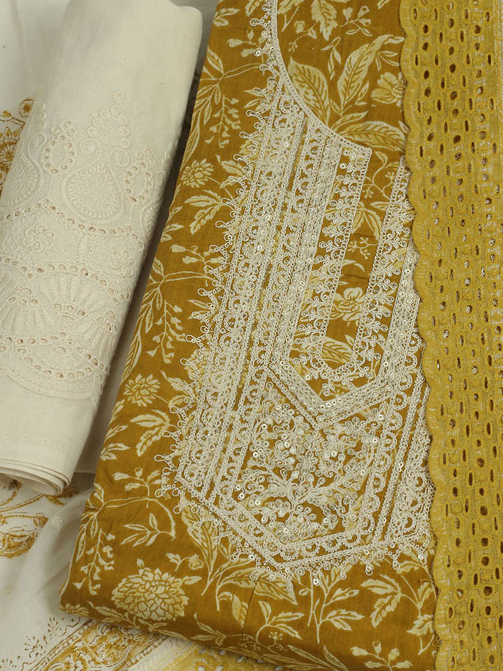 Printed Cotton Unstitched Suits Printed Suit With Pant &amp; Dupatta