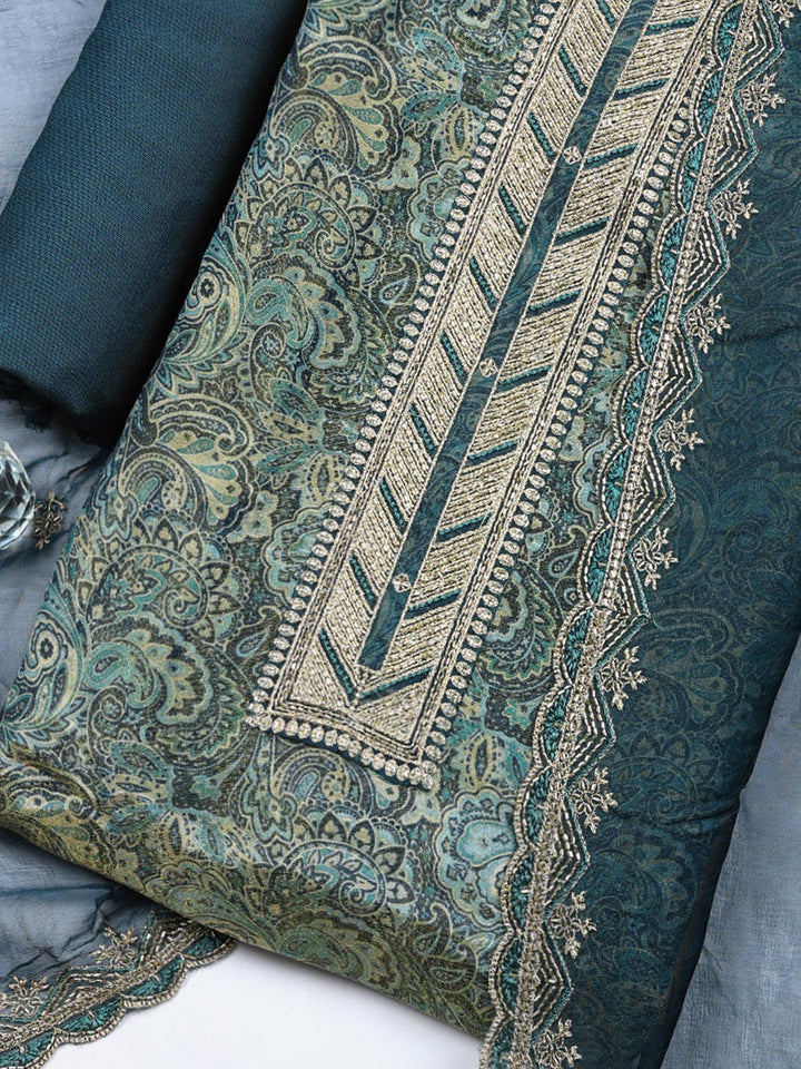 Embroidered Tissue Unstitched Suit With Pant &amp; Dupatta
