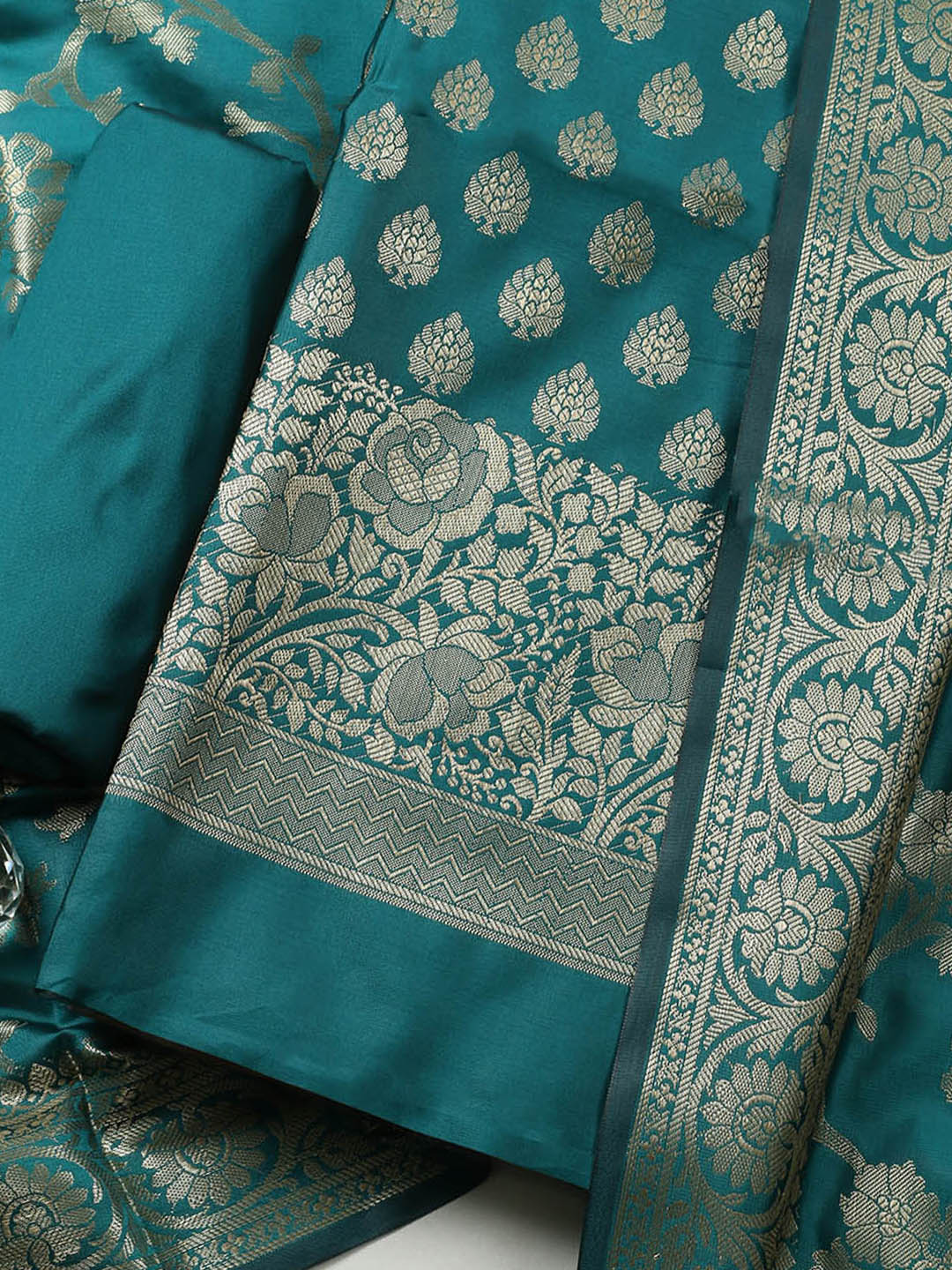 Banarasi Chanderi Unstitched Suit With Pant &amp; Dupatta