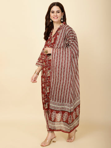 Block Print Cotton Suit Set With Dupatta