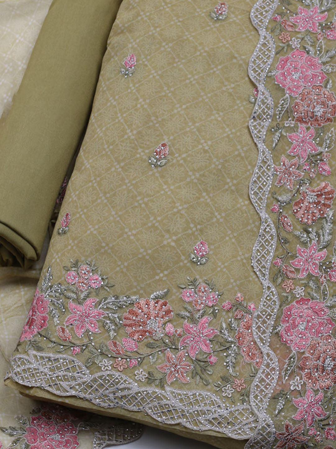 Embroidered Organza Unstitched Suit With Dupatta