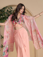Embroidered Chinon Choli With Skirt & Dupatta