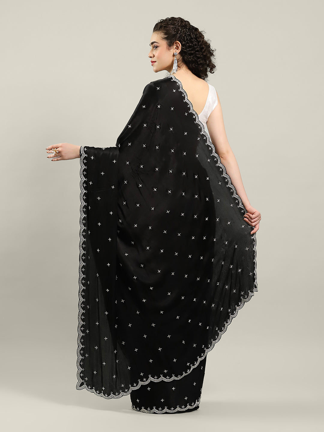 Hand Embroidery Chiffon Saree