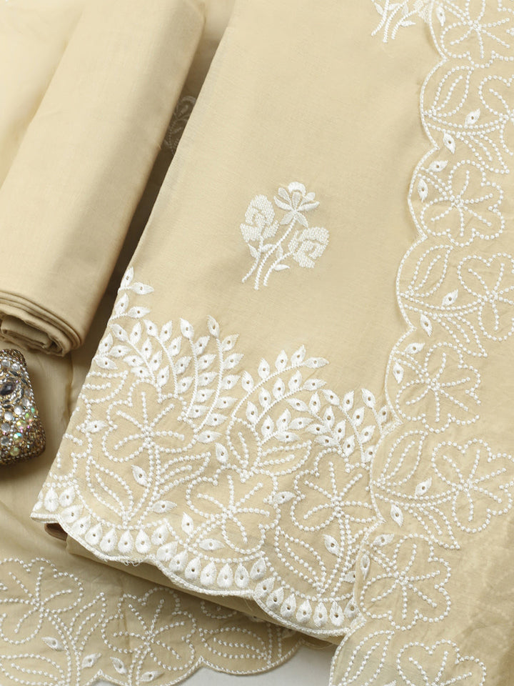 Embroidered Cotton Blend Unstitched Suit With Pant &amp; Dupatta