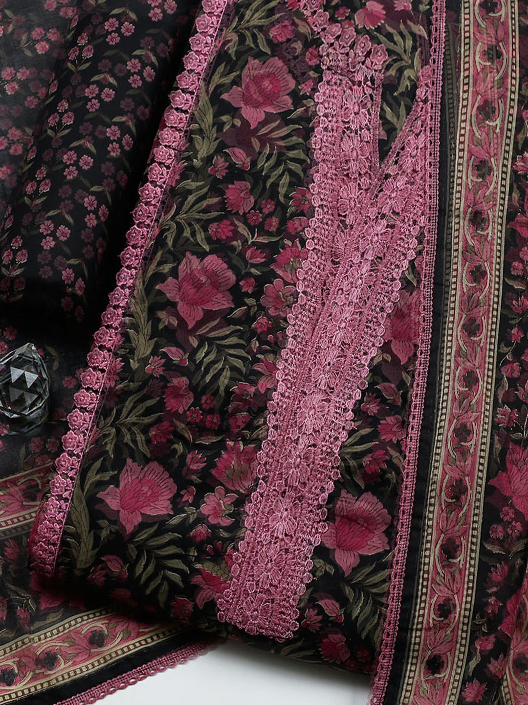 Embroidered Cotton Blend Unstitched Suit With Pant &amp; Dupatta
