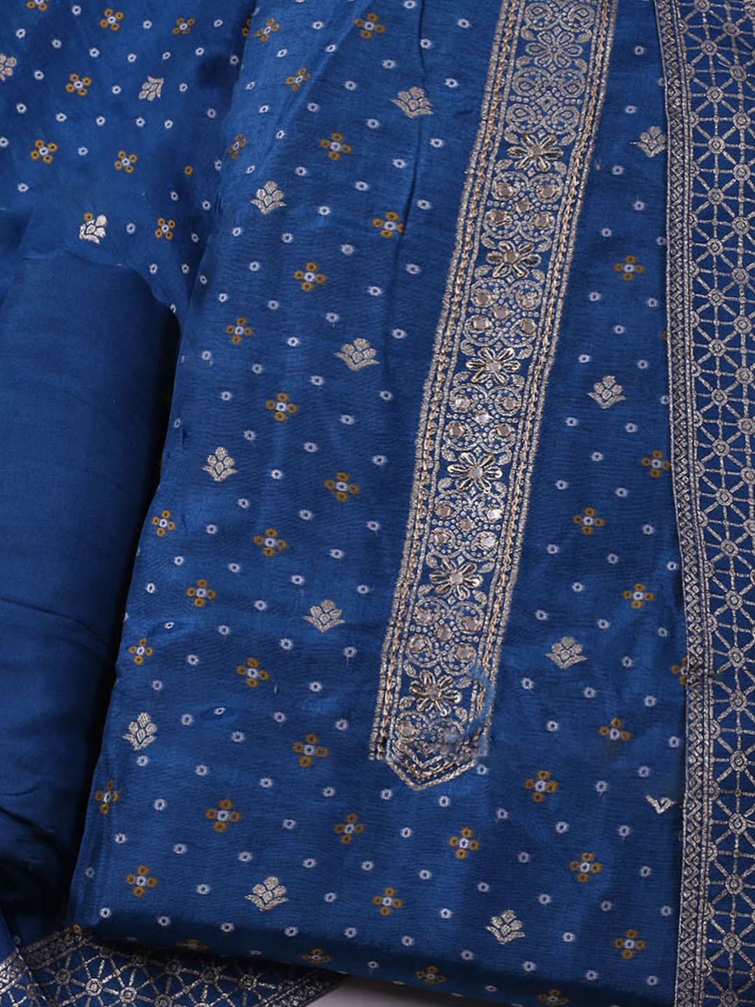 Woven Design Chanderi Unstitched Kurta With Pant &amp; Dupatta