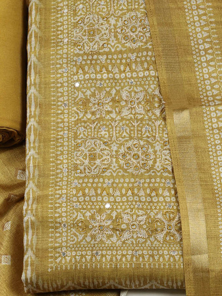 Printed Tussar Unstitched Suit With Pant &amp; Dupatta