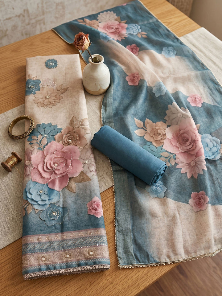 Printed Chanderi Unstitched Suit With Dupatta