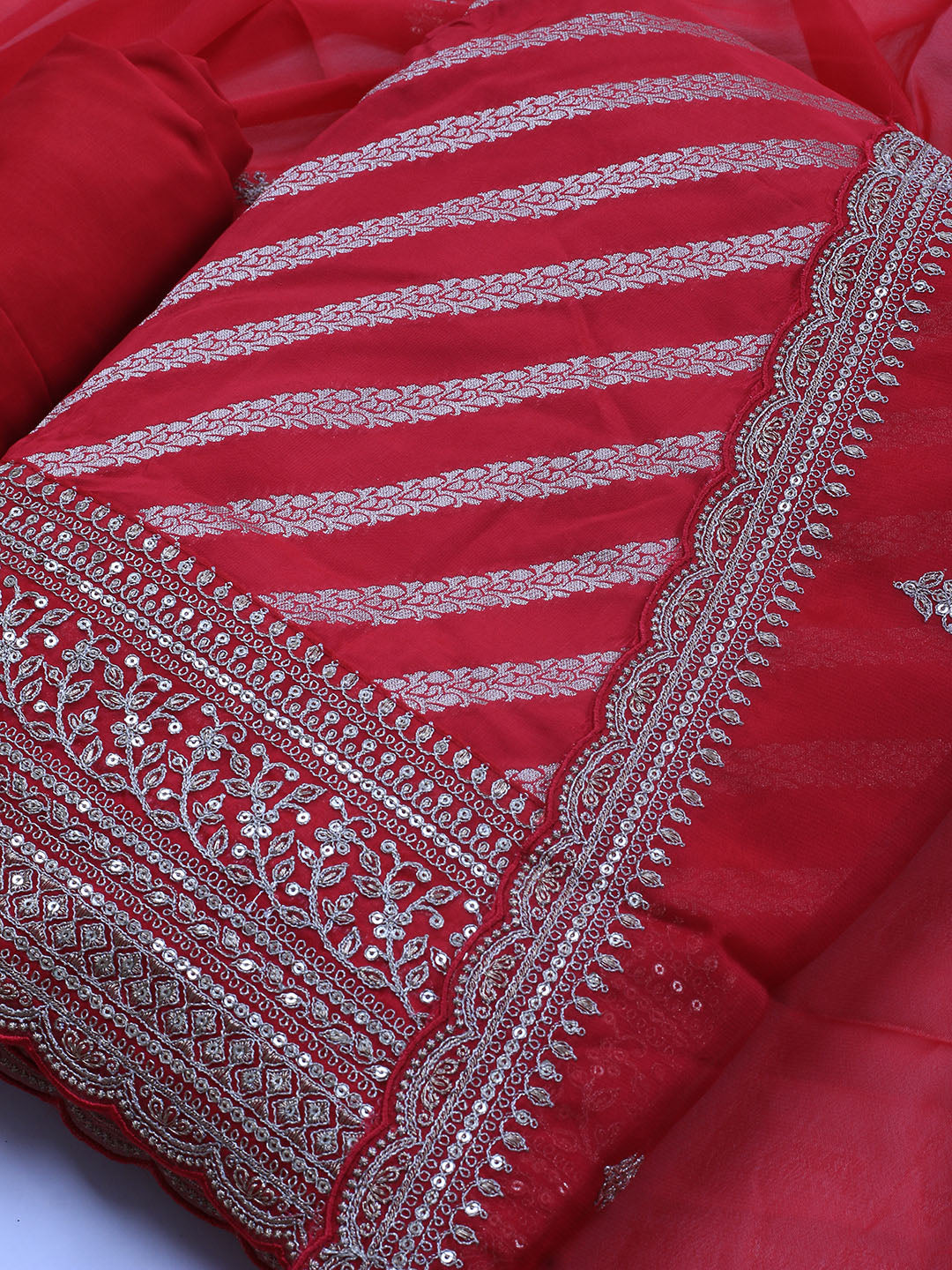 Zari Jaal Art Silk Unstitched Suit Piece With Dupatta