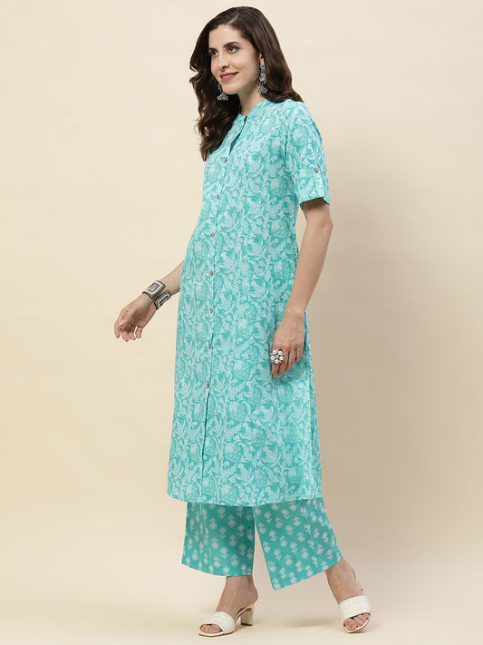 Floral Printed Cotton Kurta With Palazzo