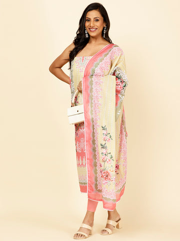 Printed Cotton Unstitched Suit Piece With Dupatta