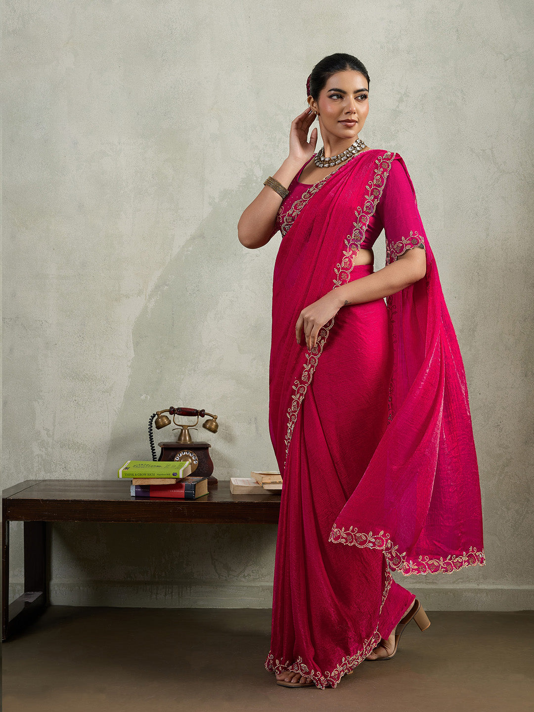 Embroidered Satin Saree