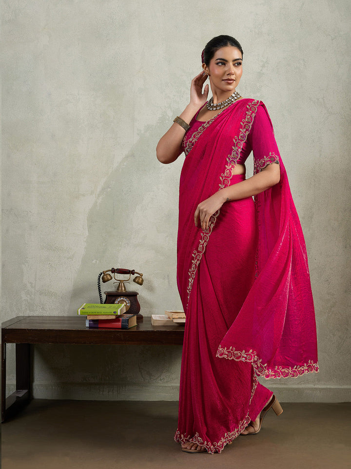 Embroidered Satin Saree