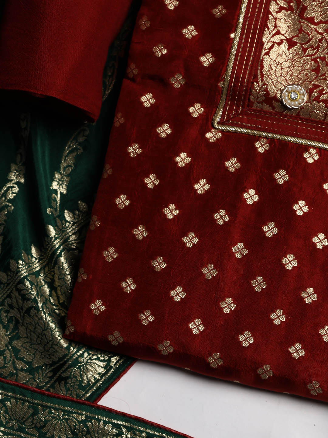 Zari Embroidered Chanderi Unstitched Suit With Dupatta