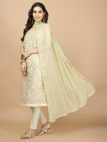 All Over Embroidered Chanderi Unstitched Suit Piece With Dupatta