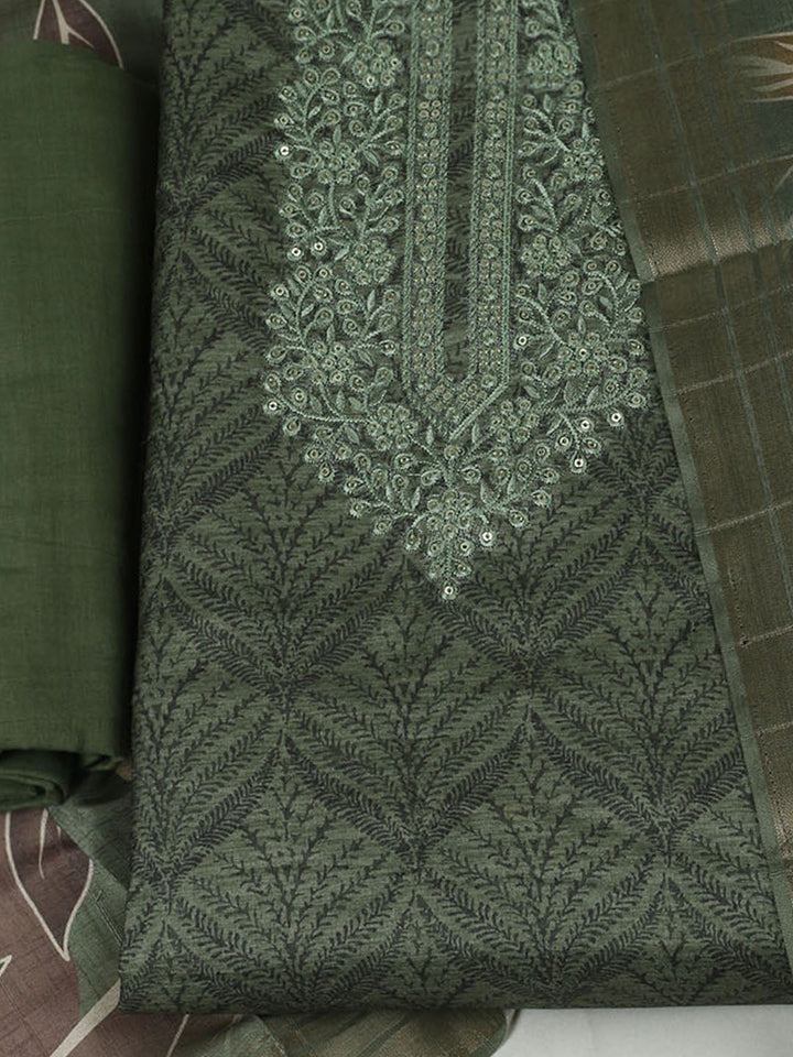 Embroidered Cotton Unstitched Suit With Pant &amp; Dupatta