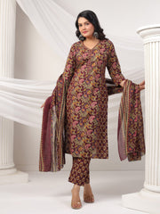 Printed Cotton Blend Kurta With Pants & Dupatta