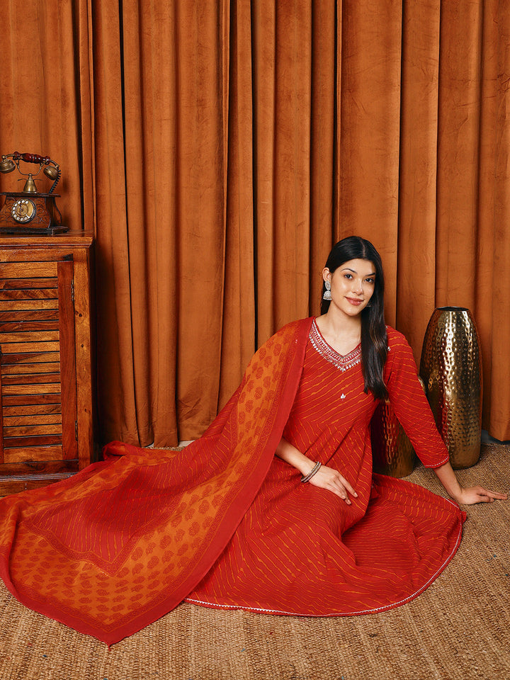 Printed Cotton Blend Kurta With Pants &amp; Dupatta