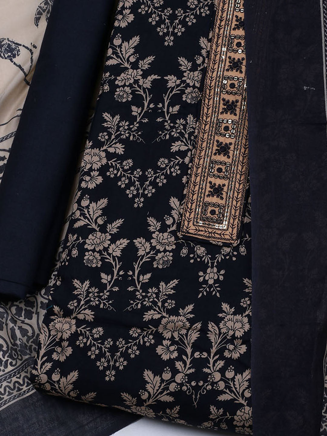 Printed Cotton Blend Unstitched Suit With Dupatta