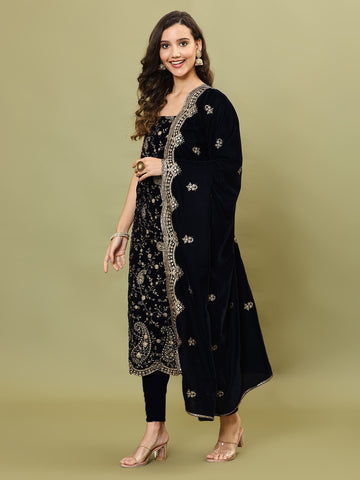 Embroidered Velvet Unstitched Suit Piece With Dupatta