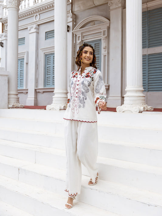 Embroidered Cotton Shirt With Pants