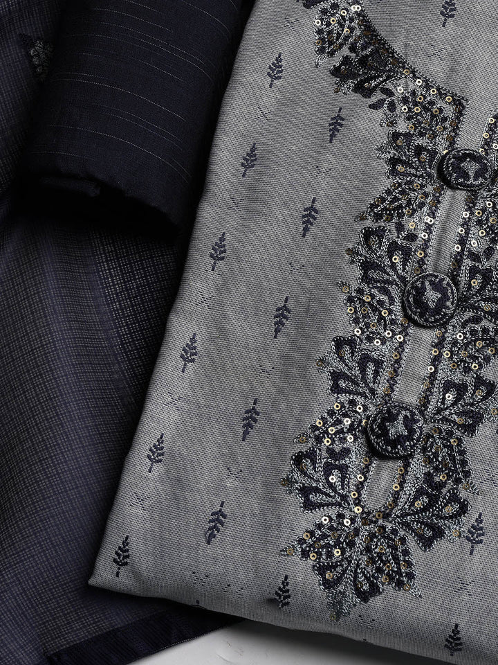 Embroidered Cotton Blend Unstitched Suit With Dupatta