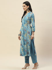 Floral Print Cotton Kurta With Pants