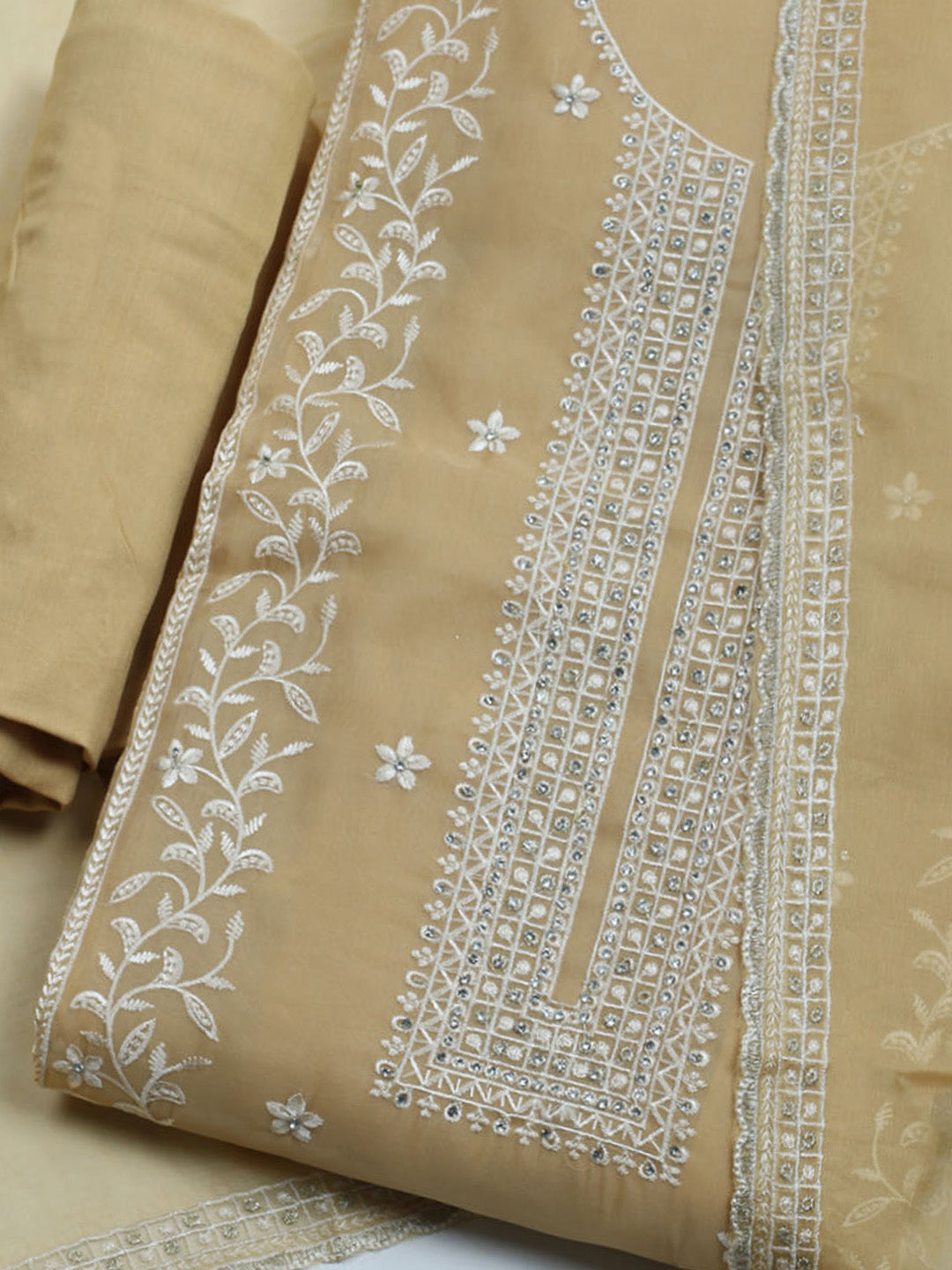 Embroidered Organza Unstitched Suit With Dupatta