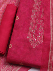 Embroidered Chanderi Unstitched Suit With Dupatta
