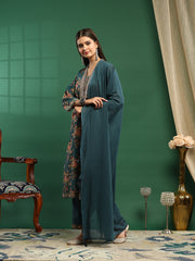 Printed Cotton Blend Kurta With Pant & Dupatta