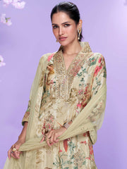 Embroidered Chinon Suit With Pant & Dupatta