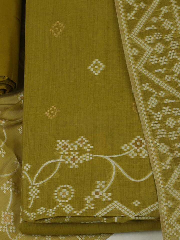 Embroidered Chanderi Unstitched Kurta With Pant &amp; Dupatta