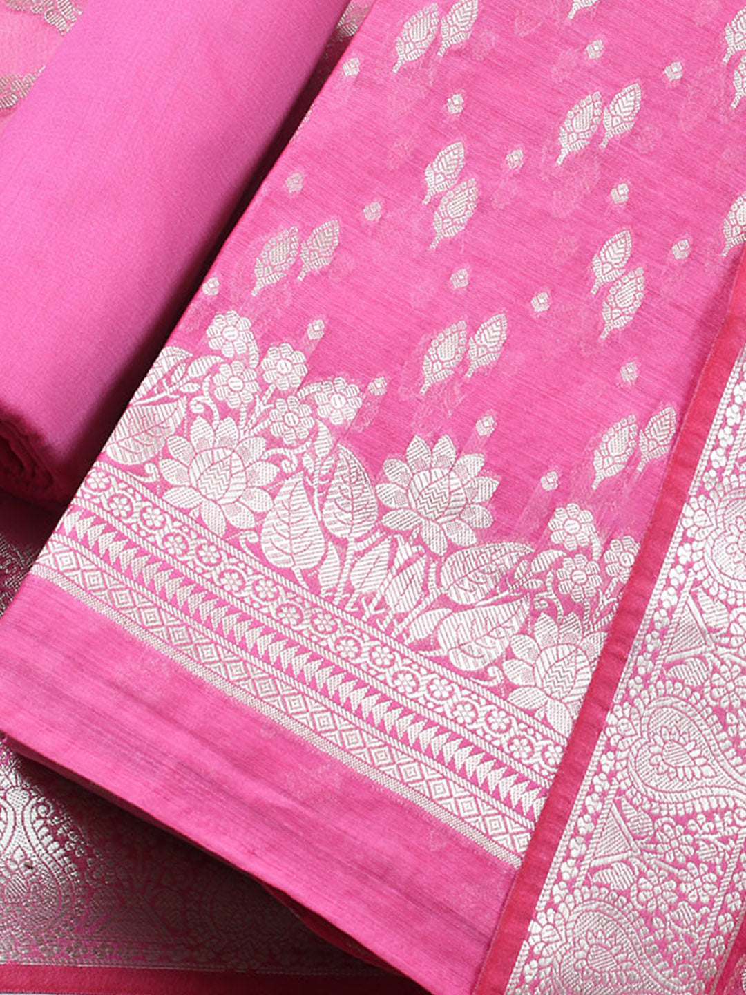 Woven Design Art Silk Unstitched Suit With Pant &amp; Dupatta