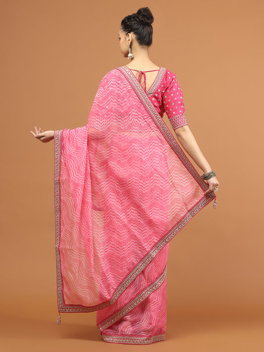 Zari Border Printed Organza Saree