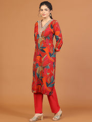 Printed Cotton Blend Kurta With Pants