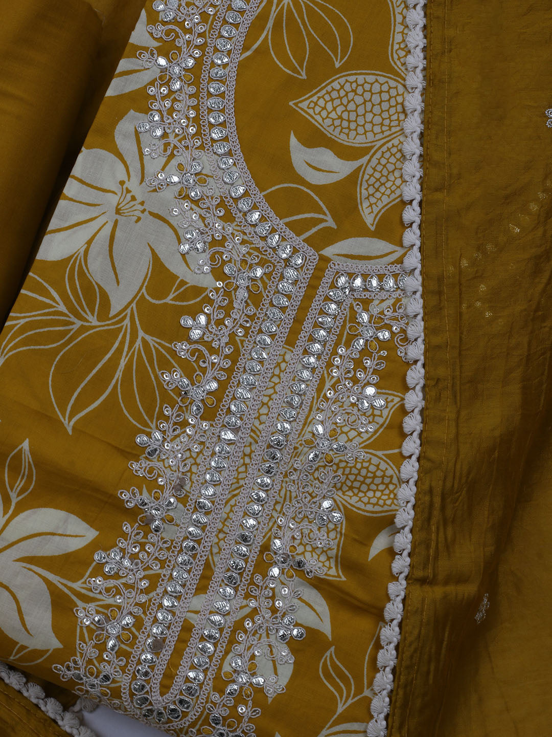 Neck Embroidered Cotton Blend Unstitched Suit With Dupatta