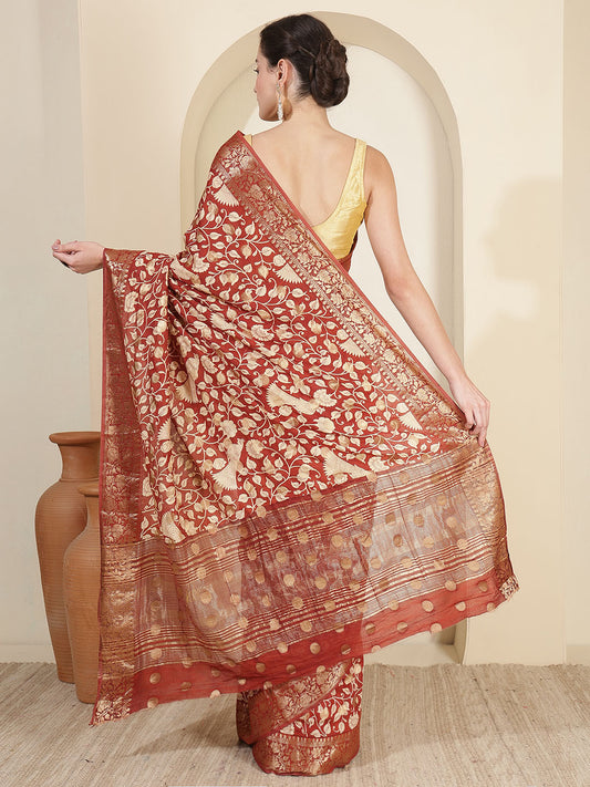 Patola Zari Border Printed Cotton Blend Woven Saree