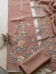 Printed Linen Blend Unstitched Suit With Pant & Dupatta